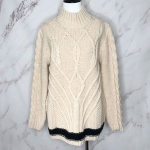 Oriana Beigevand Black Mock Neck Cable Knit Sweater Made in Italy Small